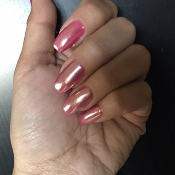 American Nails - Rose gold/pink chrome nails. Coffin shaped full set. Go see Tram!! She's been doing my nails for 3 years and is the best!!! - Nail Salons Near Me - Sacramento, California