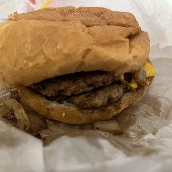 Krazy Jim's Blimpy Burger - My two patty with cheddar, sautéed onions, pickles, mustard - Burgers Near Me - Ann Arbor, Michigan