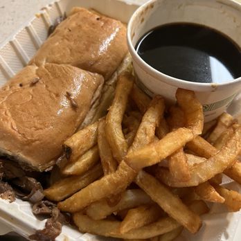 Carolyn's Cafe - French dip with fries & aus juice. You HAVE to try it once at least!!!!  Great job Carolyn's Cafe. - Breakfast & Brunch Near Me - Redlands, California