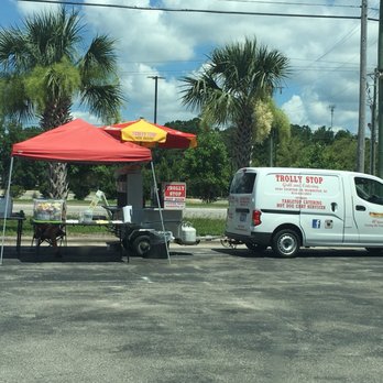 Trolly Stop Grill and Catering - Cart setup off Market and Green Meadows in the Auto-Dentz parking lot - Hot Dogs Near Me - Wilmington, North Carolina Trolly Stop Grill and Catering - Cart setup off Market and Green Meadows in the Auto-Dentz parking lot - Hot Dogs Near Me - Wilmington, North Carolina