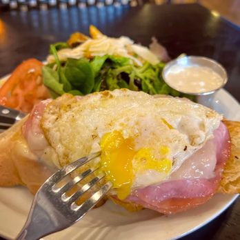 Rabalais' Bistro - Perfectly cooked egg on the Croque Madame! Open faced with soft, fluffy French bread - Fantastic sandwich! - Bakeries Near Me - Santa Paula, California