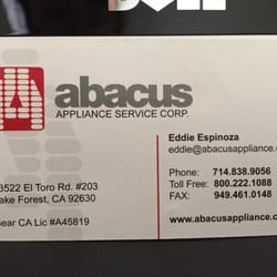 Abacus Appliance Service Corp - Business card