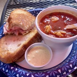 Sara's Harmonie Way - 9/18/22, Ham , Bacon & Swiss on Sourdough with side of sausage tortellini soup