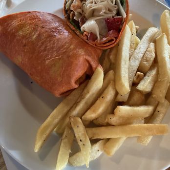 Destination Bar and Grill - The Summer Wrap choice of wrap with seasonal fresh strawberries, Swiss, bacon, aioli..... it was delicious! - Seafood Near Me - Brockport, New York