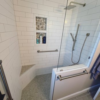 S7 Renovation - Walk in shower design/build to replace old cast iron tub including built in bench, niche and dual shower heads- perfect for aging in place! - General Contractors Near Me S7 Renovation - Walk in shower design/build to replace old cast iron tub including built in bench, niche and dual shower heads- perfect for aging in place! - General Contractors Near Me