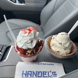 two cups of ice cream and a pie