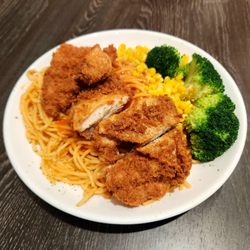 Full House Chinese BBQ - Chicken Cutlet with spaghetti
