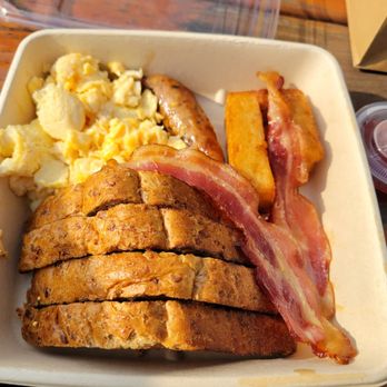 C Prime - Century breakfast with scrambled eggs, sausage, bacon, and hashbrowns - Italian Near Me - Vancouver, British Columbia