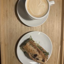 Praktik Bakery - Latte and Olive bread sandwhich