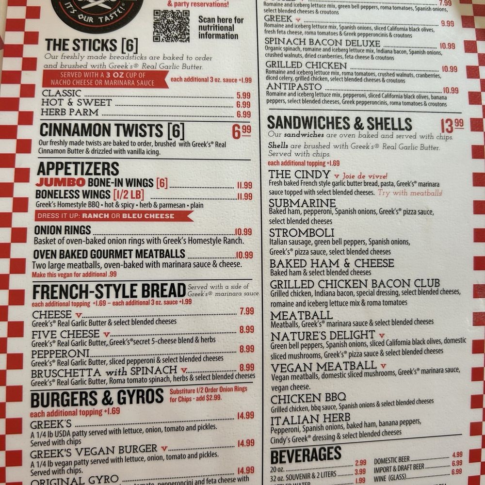 Greek’s Pizzeria - Menu - Pizza Near Me - Brownsburg, Indiana