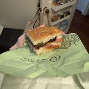 Maison Verbena - ocaccia prosciutto eggplant and black truffle sandwich - Bakeries Near Me - San Francisco, California Maison Verbena - ocaccia prosciutto eggplant and black truffle sandwich - Bakeries Near Me - San Francisco, California
