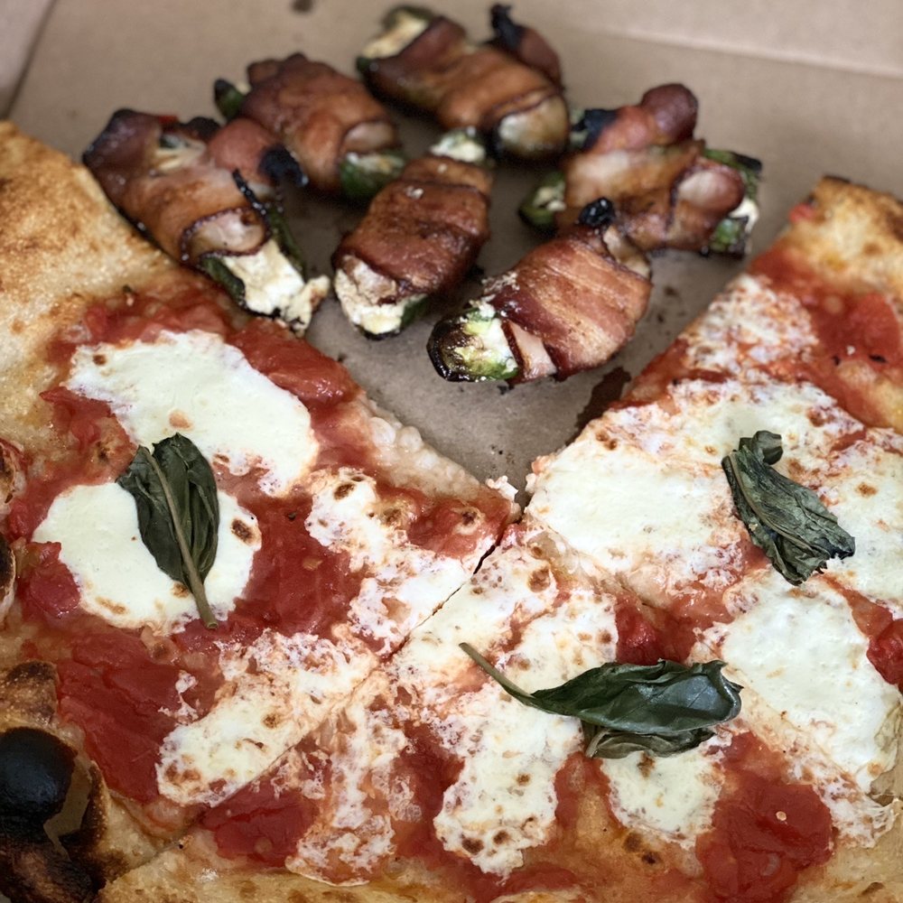 Alibi Wood Fire - Margherita pizza and bacon wrapped jalapeños! - Pubs Near Me - Laramie, Wyoming Alibi Wood Fire - Margherita pizza and bacon wrapped jalapeños! - Pubs Near Me - Laramie, Wyoming