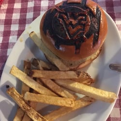Toasted WVU logo on bun. Looked cool, but maybe a bit overdone as it gave the burger the distinct taste of burnt toast.