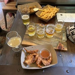Beer flights + food truck food (coconut shrimp, house fries, fried mushrooms and hummus)