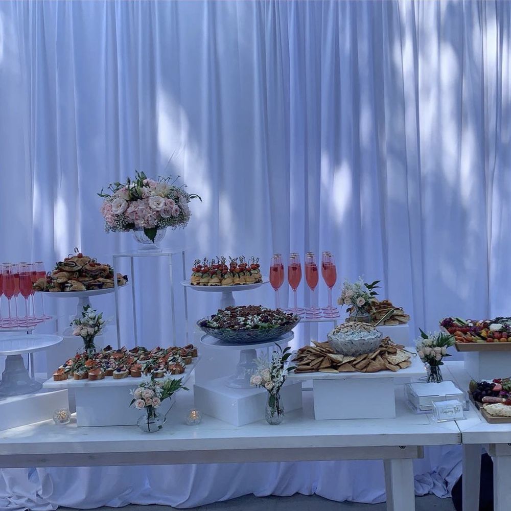 Event City - Finger Food Table & Hot Food Table. white washes- draping all around - Party Equipment Rentals Near Me - Burbank, California Event City - Finger Food Table & Hot Food Table. white washes- draping all around - Party Equipment Rentals Near Me - Burbank, California