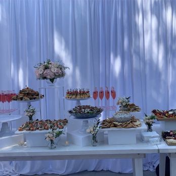 Event City - Finger Food Table & Hot Food Table. white washes- draping all around - Party Equipment Rentals Near Me - Burbank, California