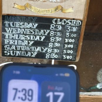 Cafe Isabella - Hours.  As of 4-17-2026 - Coffee & Tea Near Me - San Francisco, California