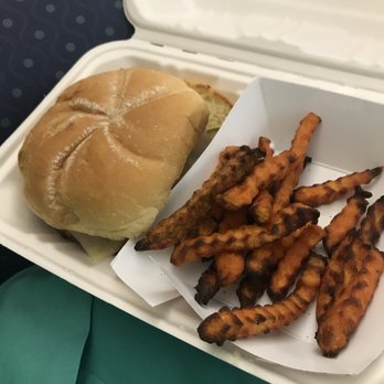 Pavillon Grill - Chicken sandwich and sweet potato fries. $12. - Cafeteria Near Me - Portland, Maine
