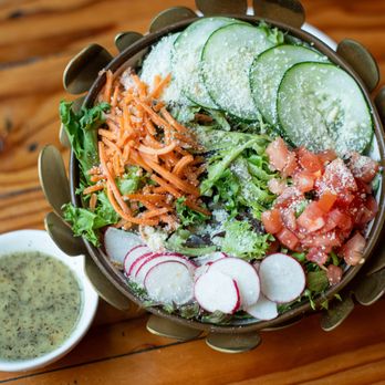 Farm Burger Memphis - Garden Salad
Spring mix, sliced radish, shredded carrots, cucumber, tomato, parmesan and homemade dressing - Burgers Near Me - Memphis, Tennessee Farm Burger Memphis - Garden Salad
Spring mix, sliced radish, shredded carrots, cucumber, tomato, parmesan and homemade dressing - Burgers Near Me - Memphis, Tennessee
