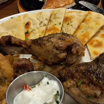 Kalamaki Greek Eatery  - Kalamaki Chicken Plate - dark meat - tzatziki and side salad, pita, Greek potatoes (17.99) - Greek Near Me - Anna, Texas