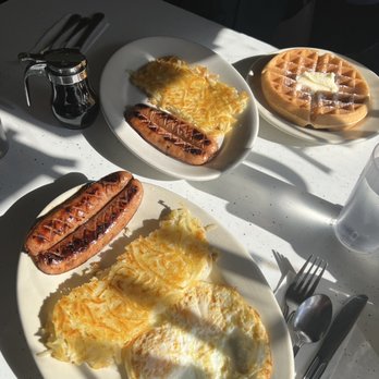 Eddie's Cafe - Chicken apple sausage with hash browns and over medium eggs - Breakfast & Brunch Near Me - San Francisco, California