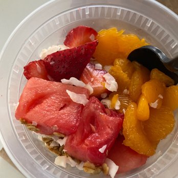 Freshería - Acai Bowl w/1 sliced strawberry & 3 watermelon pieces.  Added my own cup of mandarin oranges - Sandwiches Near Me - Chula Vista, California