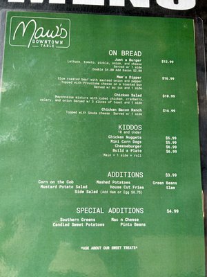 Menu photo 1 Maw's Downtown Table Batesville, AR