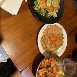 Pad thai, salmon, Swai fish Pad thai, salmon, Swai fish
