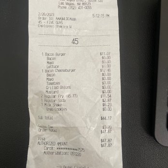Five Guys - Receipt - Burgers Near Me - Las Vegas, Nevada