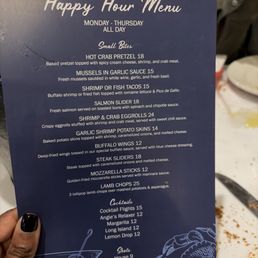 The happy hour menu which is all day Monday-Thursday The happy hour menu which is all day Monday-Thursday