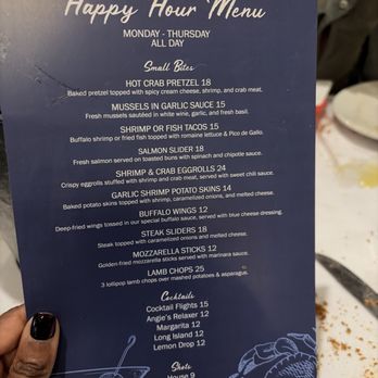 Angie's Seafood - The happy hour menu which is all day Monday-Thursday - Seafood Near Me - Baltimore, Maryland