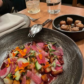 The Progress - Burrata & fried butter beans Masa dumplings - New American Near Me - San Francisco, California The Progress - Burrata & fried butter beans Masa dumplings - New American Near Me - San Francisco, California