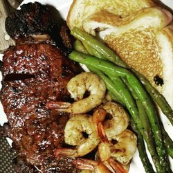 Preston's - Troy - Ribeye, grilled shrimp, asparagus and Texas toast.