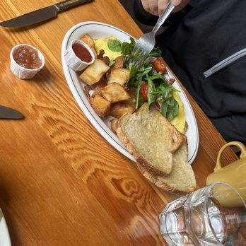 Blue Fox Cafe - Omelette and avocado toast with side of lemony greens. - Breakfast & Brunch Near Me - Victoria, British Columbia