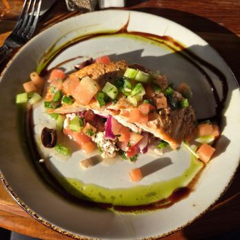 Simon & Seafort's Saloon & Grill - Salmon with a watermelon panzanella - Seafood Near Me - Anchorage, Alaska Simon & Seafort's Saloon & Grill - Salmon with a watermelon panzanella - Seafood Near Me - Anchorage, Alaska