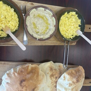 Friends House Bakery & Restaurant - Scrambled eggs with cheese and baba ghanoush! - Pizza Near Me - Niles, Illinois Friends House Bakery & Restaurant - Scrambled eggs with cheese and baba ghanoush! - Pizza Near Me - Niles, Illinois