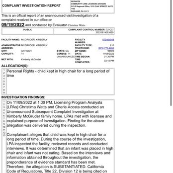 Kims Kozy Korner Daycare - High chair report - Child Care & Day Care Near Me - Antioch, California