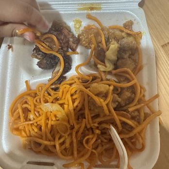 China Road - My baby had already gotten the three bites of teriyaki chicken. But yall Can see the orange chicken literally nothing for all that $ charged - Chinese Near Me - Long Beach, California