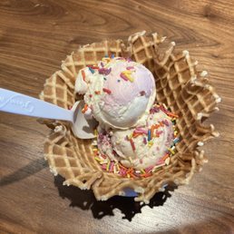 Almost $9 for two dainty scoops and a waffle bowl. Almost $9 for two dainty scoops and a waffle bowl.