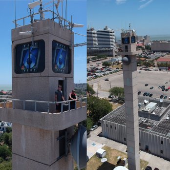 DBS Graphics - KRIS 6 200' tower graphics in inside of tower. Clear vinyl with white overlay so tower can be lit up at night. - Graphic Design Near Me - Corpus Christi, Texas DBS Graphics - KRIS 6 200' tower graphics in inside of tower. Clear vinyl with white overlay so tower can be lit up at night. - Graphic Design Near Me - Corpus Christi, Texas
