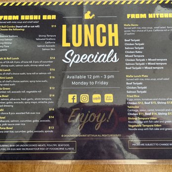Sushi Mafia - Lunch menu (only 12 - 3, M-F) - Sushi Bars Near Me - Long Beach, California Sushi Mafia - Lunch menu (only 12 - 3, M-F) - Sushi Bars Near Me - Long Beach, California