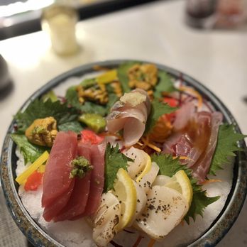 Sushi Hachi - Sashimi platter: Tuna, Uni, Yellowtail Scallion, Scallop - Sushi Bars Near Me - Washington, DC, District of Columbia