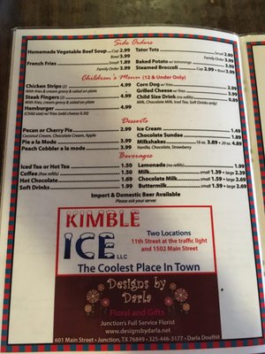 Menu photo 2 Isaack's Restaurant Junction, TX