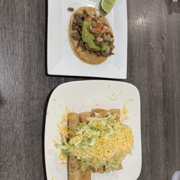 Carne Asada Taco and 5 Piece Roll Tacos