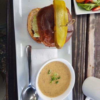 Muddy Waters Cafe - Ground rib steak burger with white cheddar and mushroom soup $14.99 - Cafes Near Me - Harrison Hot Springs, British Columbia Muddy Waters Cafe - Ground rib steak burger with white cheddar and mushroom soup $14.99 - Cafes Near Me - Harrison Hot Springs, British Columbia
