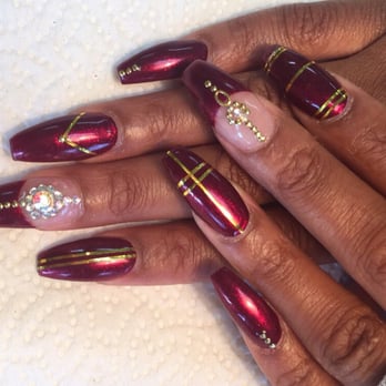 Titi Nails Spa - Full set. Coffin shape. Design by Trisha - Nail Salons Near Me - Chino, California