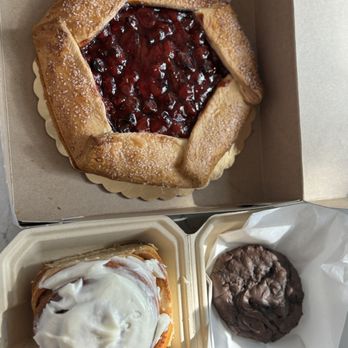 Sweet Coco G - Macadam - Labor Day treats! A cherry Galette, a cinnamon roll, and a flourless chocolate cookie. - Coffee & Tea Near Me - Portland, Oregon Sweet Coco G - Macadam - Labor Day treats! A cherry Galette, a cinnamon roll, and a flourless chocolate cookie. - Coffee & Tea Near Me - Portland, Oregon