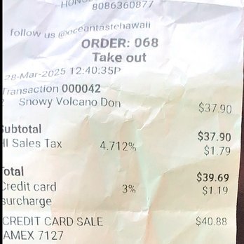 Ocean Taste - 3% surcharge on credit card. BE CAREFUL!!! - Poke Near Me - Honolulu, Hawaii