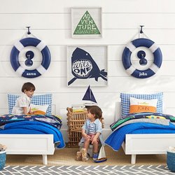 Handcrafted Model Ships - Look at this Nautical Boy's Room. What a difference with some liferings and boats.