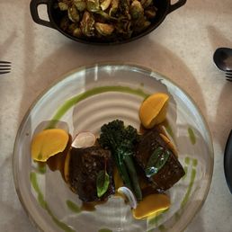 Braised short ribs, miso Brussels